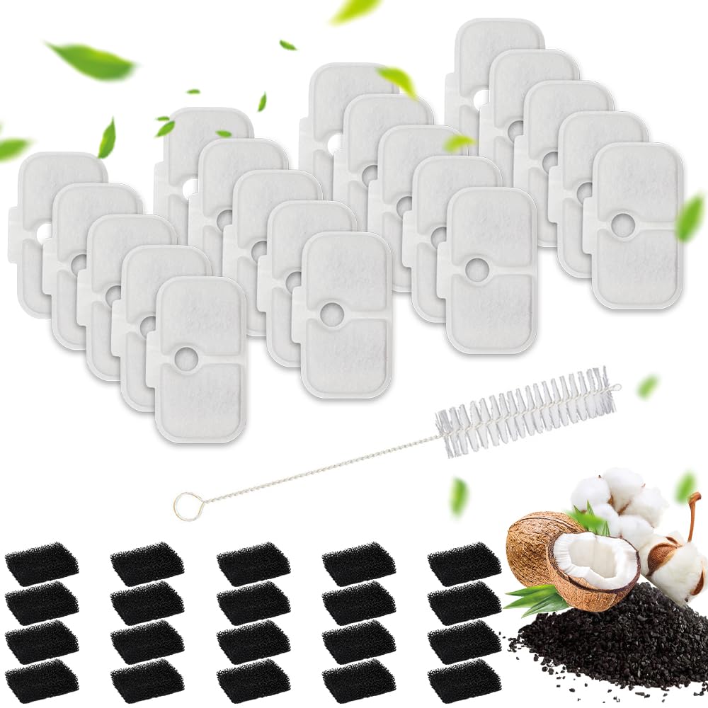 40 Pcs Cat Water Fountain Filters Replacement Compatible With PETLIBRO® Cat Water Fountain PLWF005/PLWF115 2.5L/84oz 20 Cat Fountain Filter for Petlibro Cat Water Fountain with 20 Pre-Filter Sponges