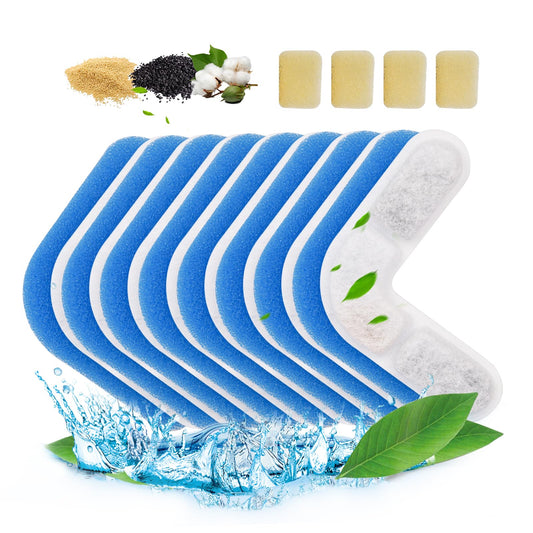 CatChews Cat Water Fountain Filter 8 Pack Replacement Filters & 4 Pack Replacement Pre-Filter Sponges for 2.6L/88oz Pat Water Fountain 12 Pack